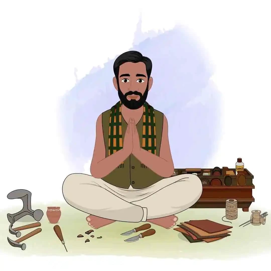 Male characters shoemaker cartoon doing namaste animation AKA Raghu