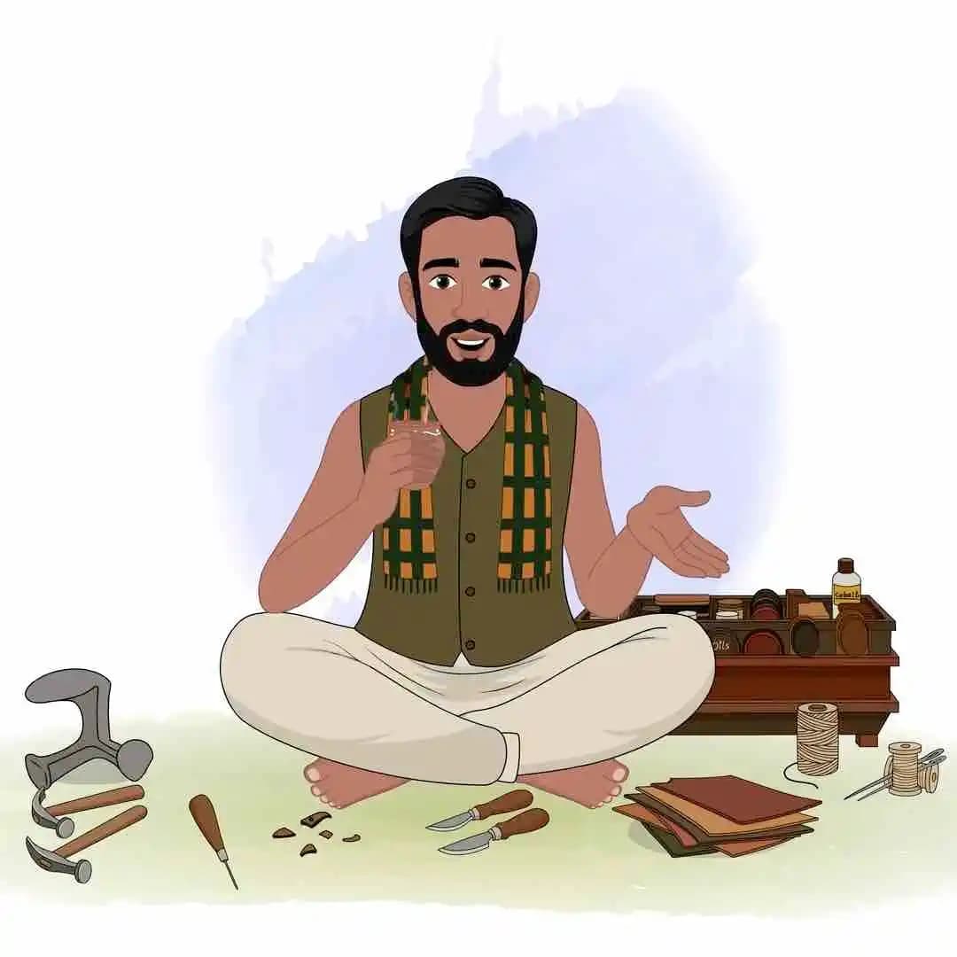Cartoon cobbler man vector poor character drinking tea animation AKA Raghu