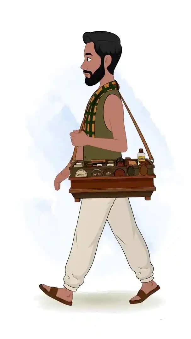 Indian characters cartoon cobbler animated man side walk cycle vector AKA Raghu