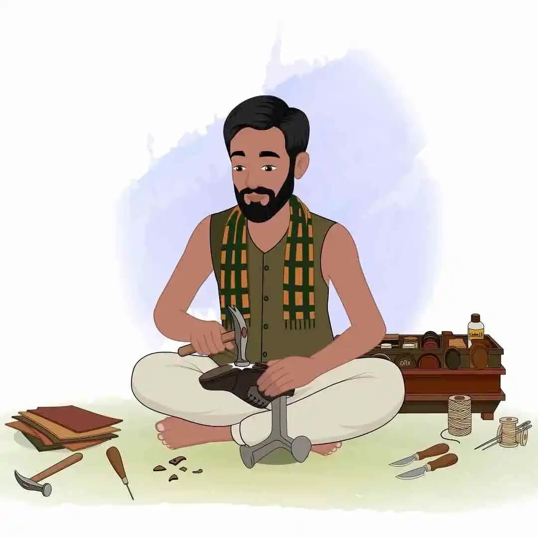 Cartoon cobbler poor character shoe mending animation vector AKA Raghu