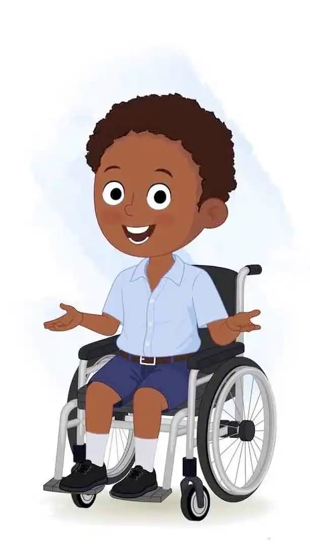 Animated kid in wheelchair talking cartoon vector pose AKA Ketan