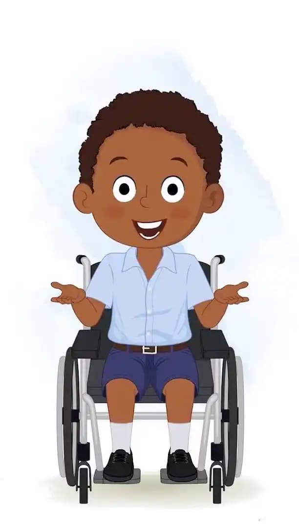 School boy cartoon disabled characters in wheelchair speaking animation AKA Ketan