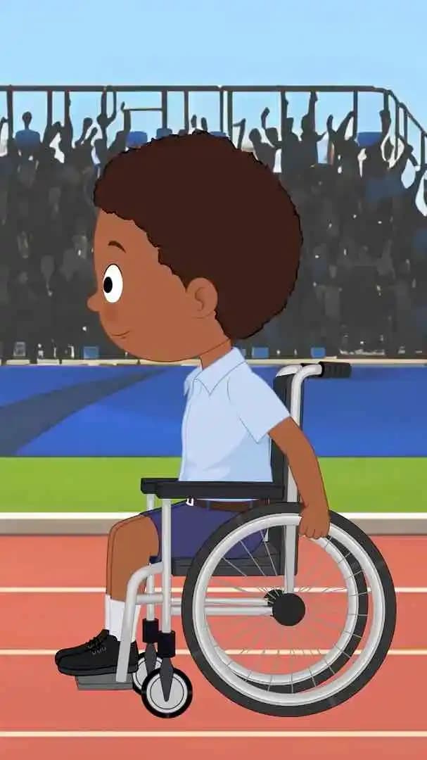 Disabled characters cartoon boy doing marathon in wheelchair animation vector AKA Ketan