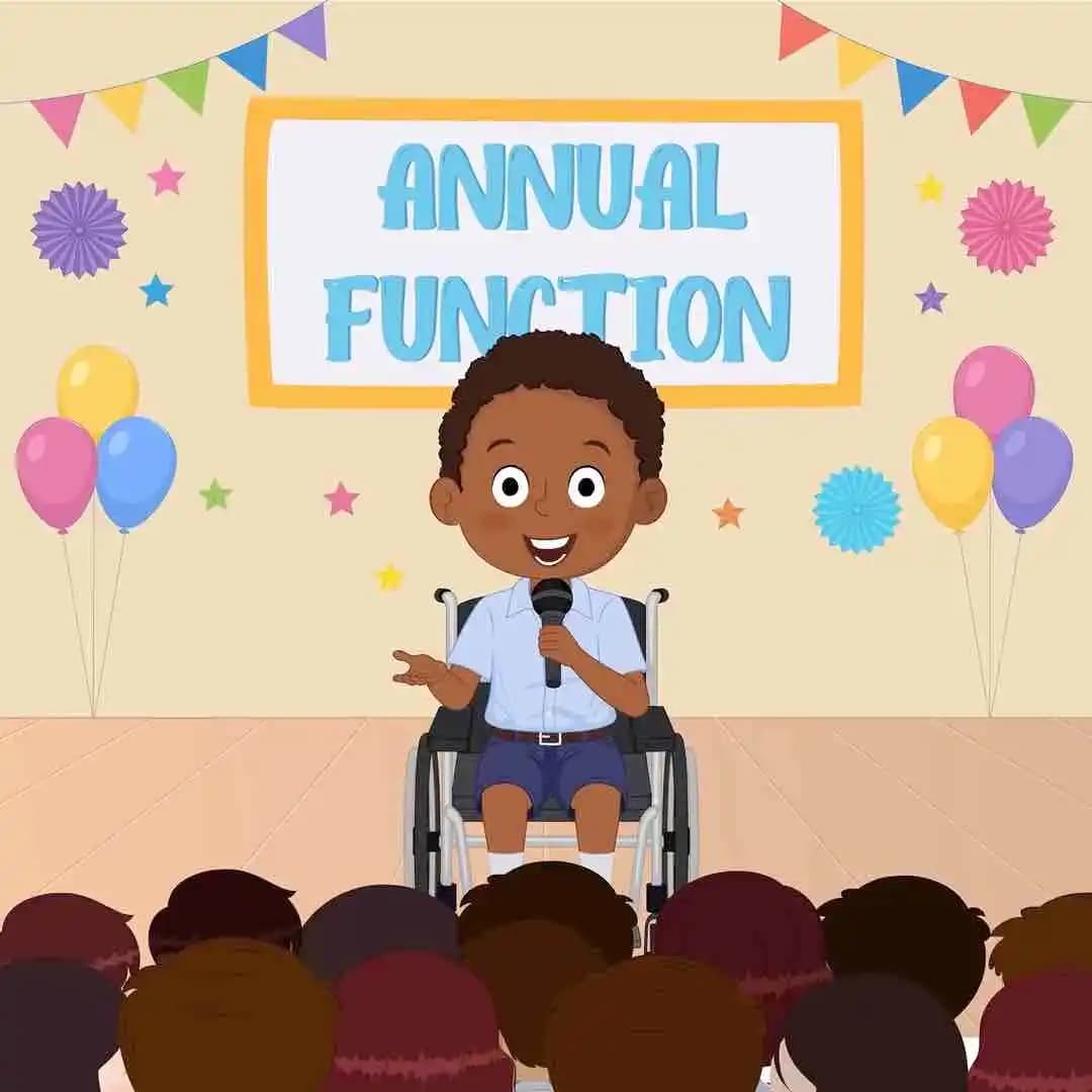 Kid vector disabled characters in wheelchair giving speech AKA Ketan