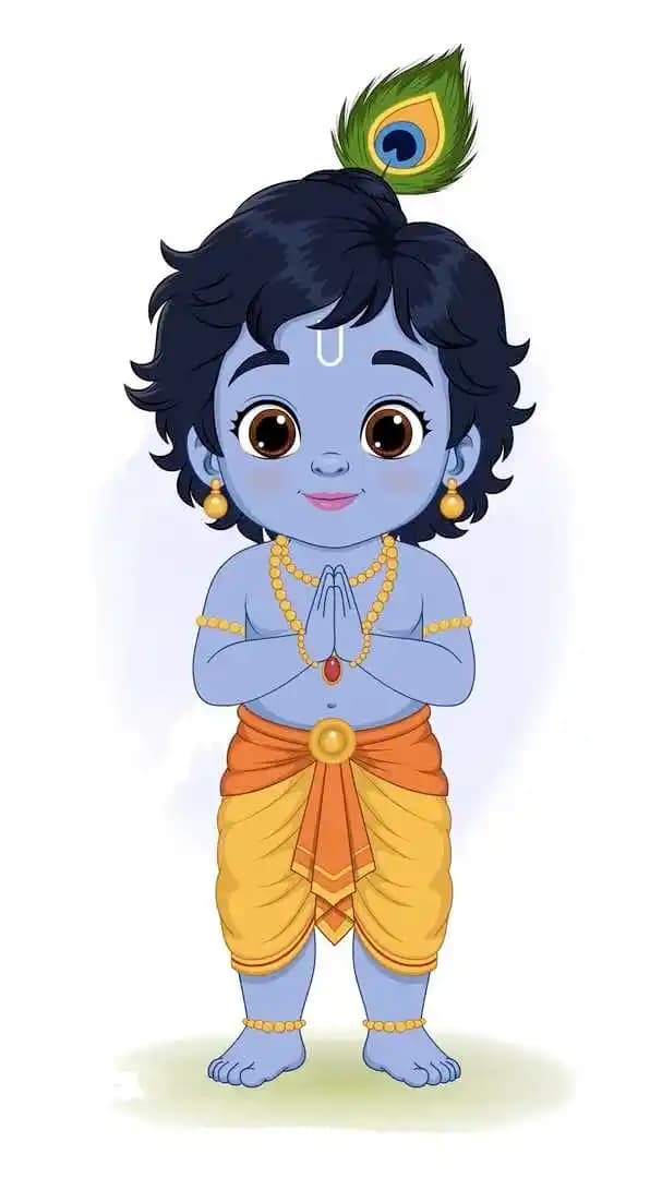 Cartoon little krishna character doing pranam animated vector