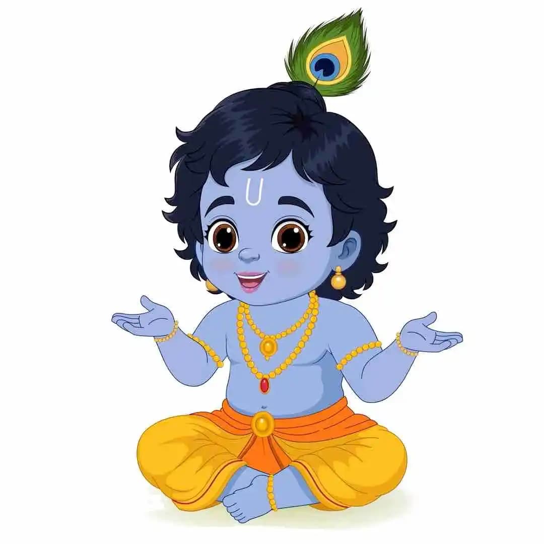 Little krishna animated character talking while sitting cartoon vector