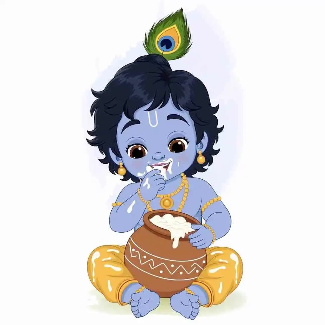 Little krishna character animation eating makhan vector