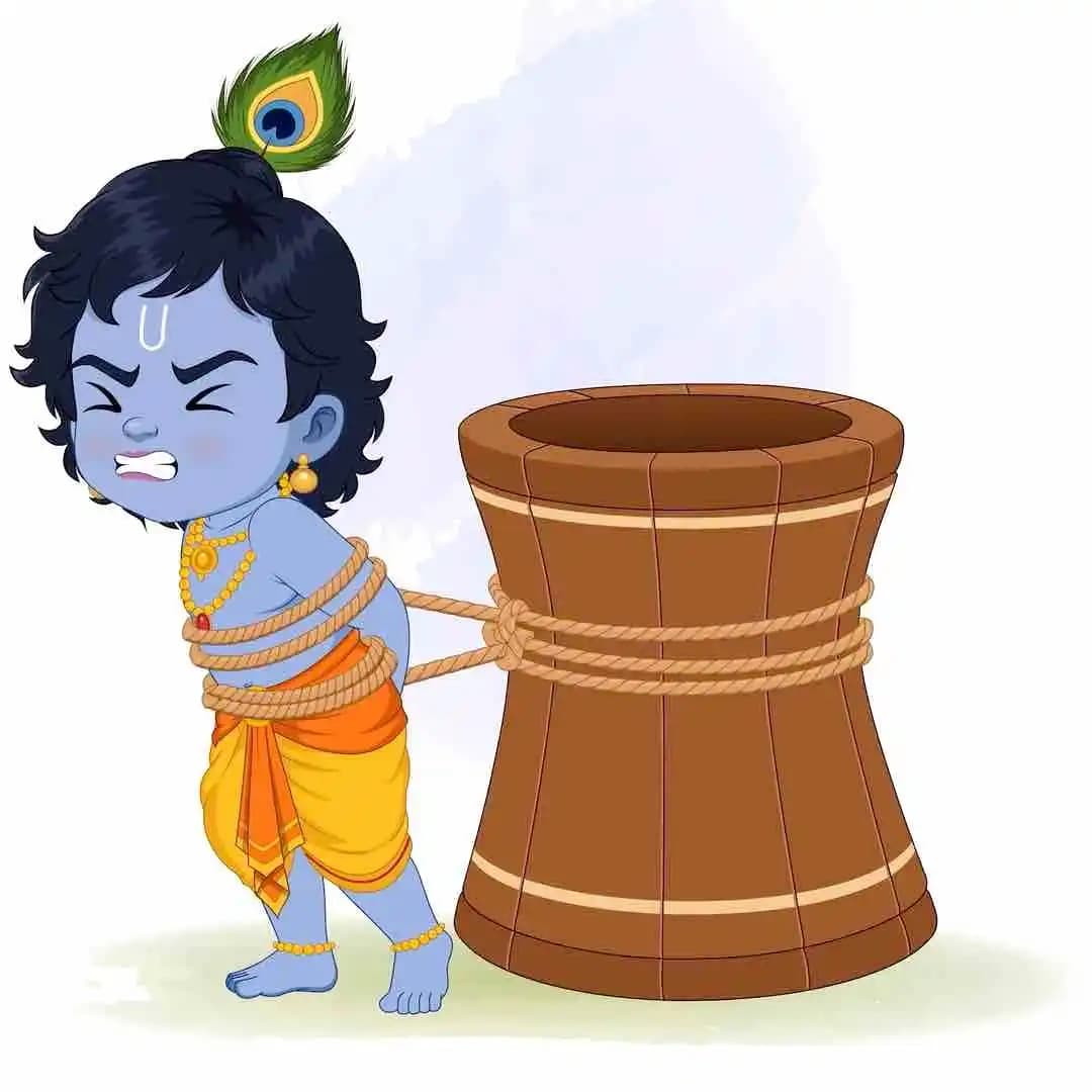 Bal krishna animated character tied with okhali vector