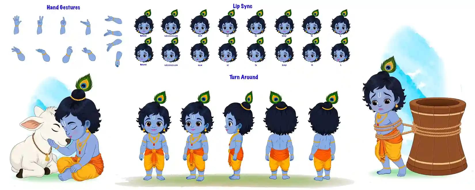 2d Illustration bal krishna model sheet vector character design set for animation