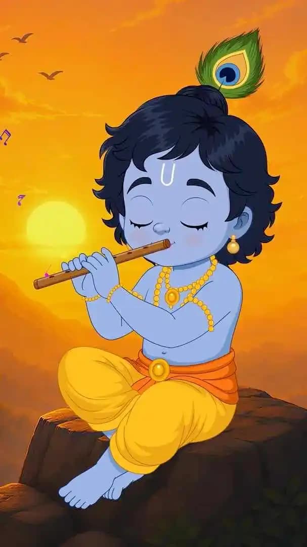 Little krishna cartoon god character playing flute vector animation