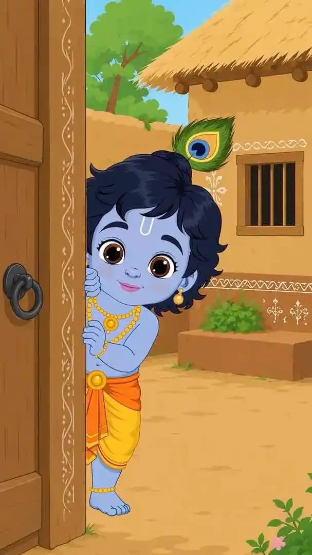 Little krishna character peeking vector cartoon animation