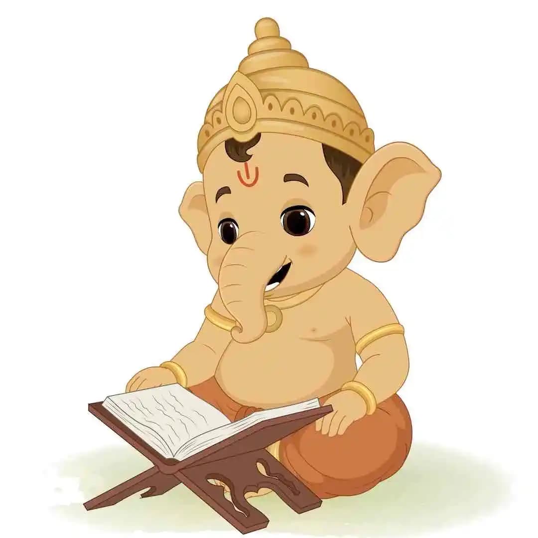 2d Cartoon lord ganesh vector character reading granth animated pose