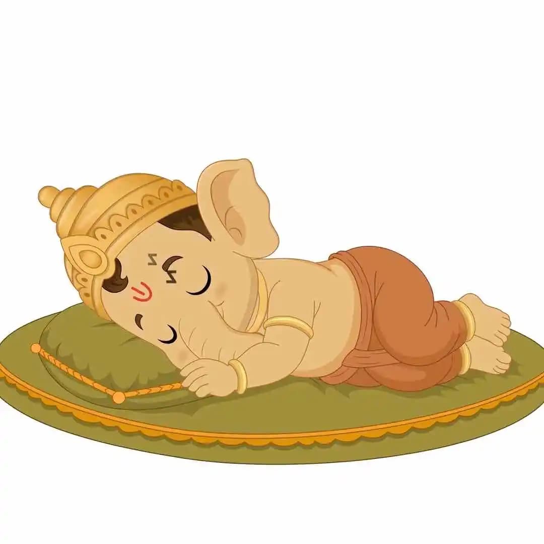 Cartoon god 2d animated ganesh bhagwan sleeping vector