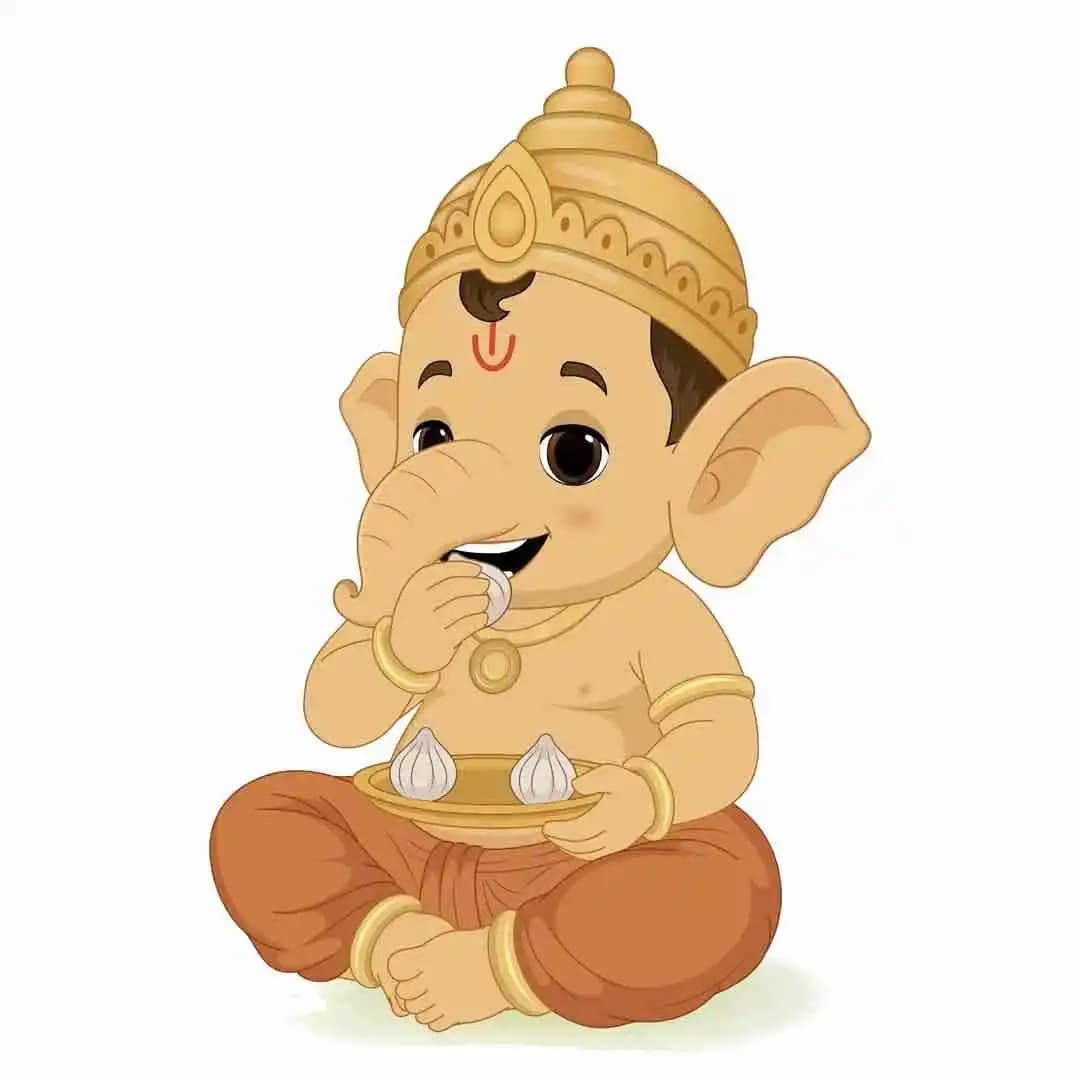 2d Cartoon lord ganesh animated character eating modak
