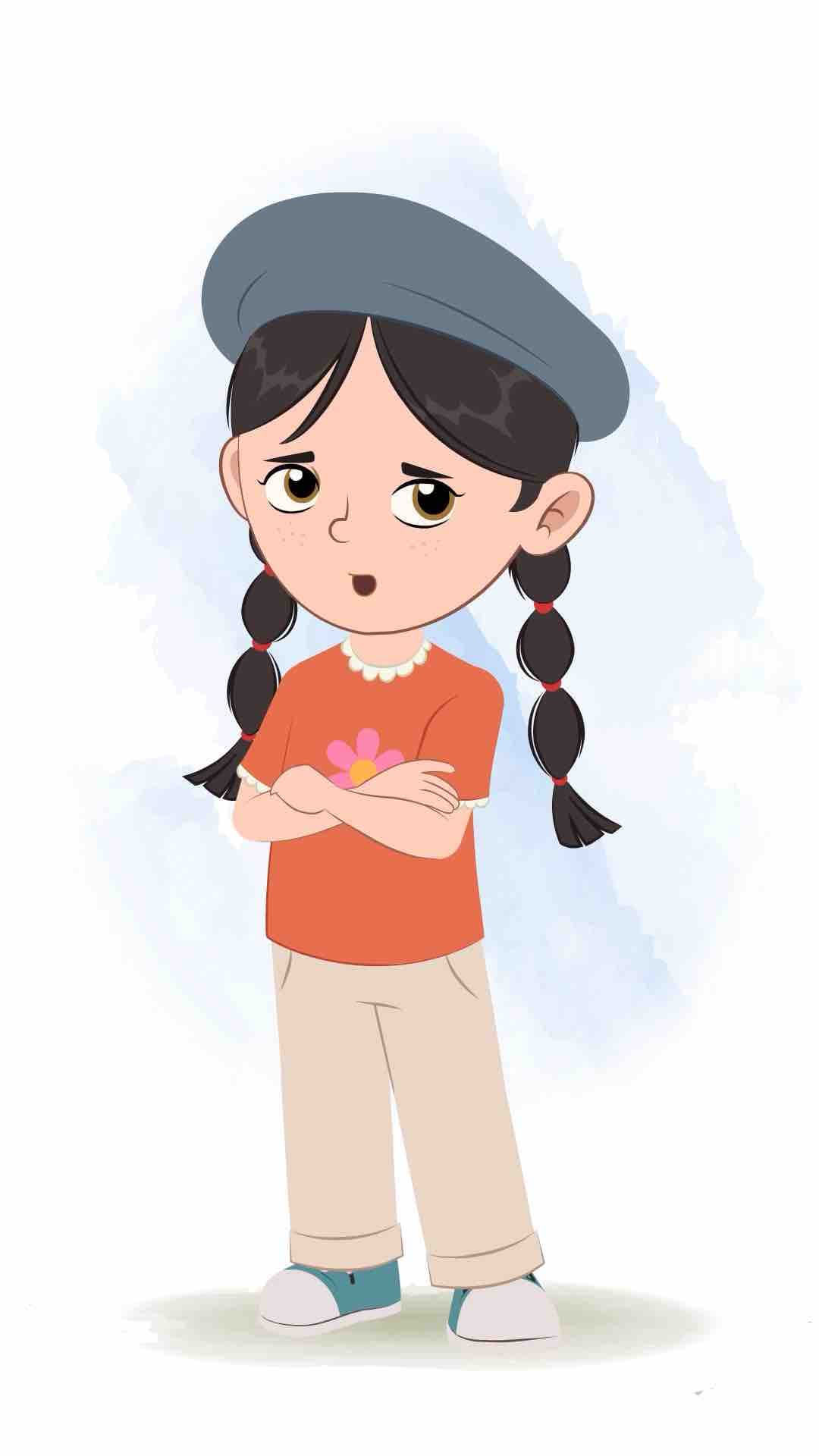 An annoyed cute girl animated cartoon character aka maya 3/4
