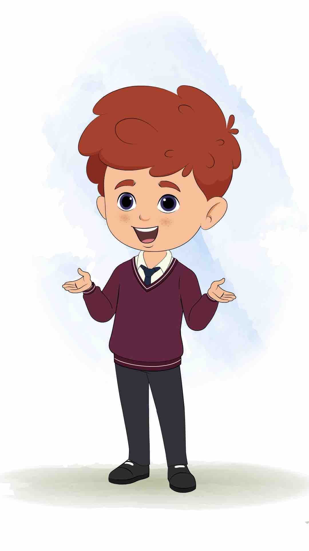 A red hair boy talking animated cartoon character aka sunny 3/4