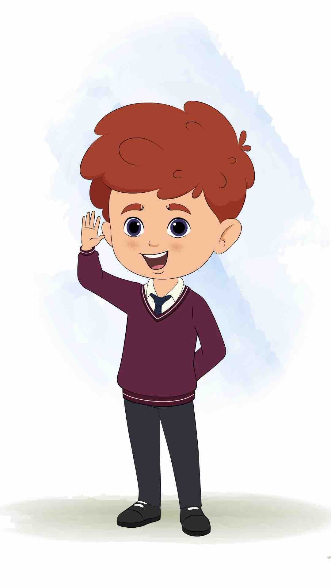 A red hair boy saying hello animated cartoon character aka sunny 3/4