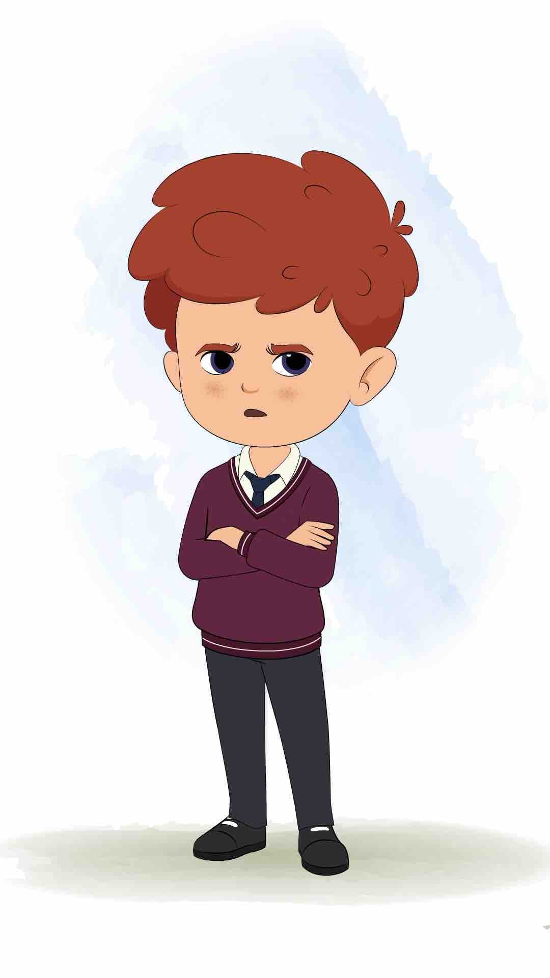 An annoyed red hair boy animated cartoon character aka sunny 3/4