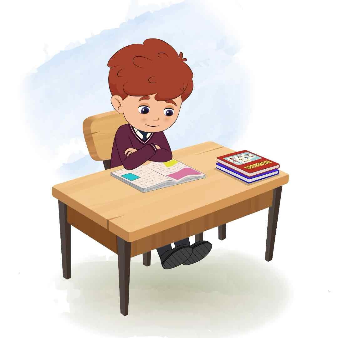 A red hair boy reading a book and sitting on the table animated cartoon character aka sunny