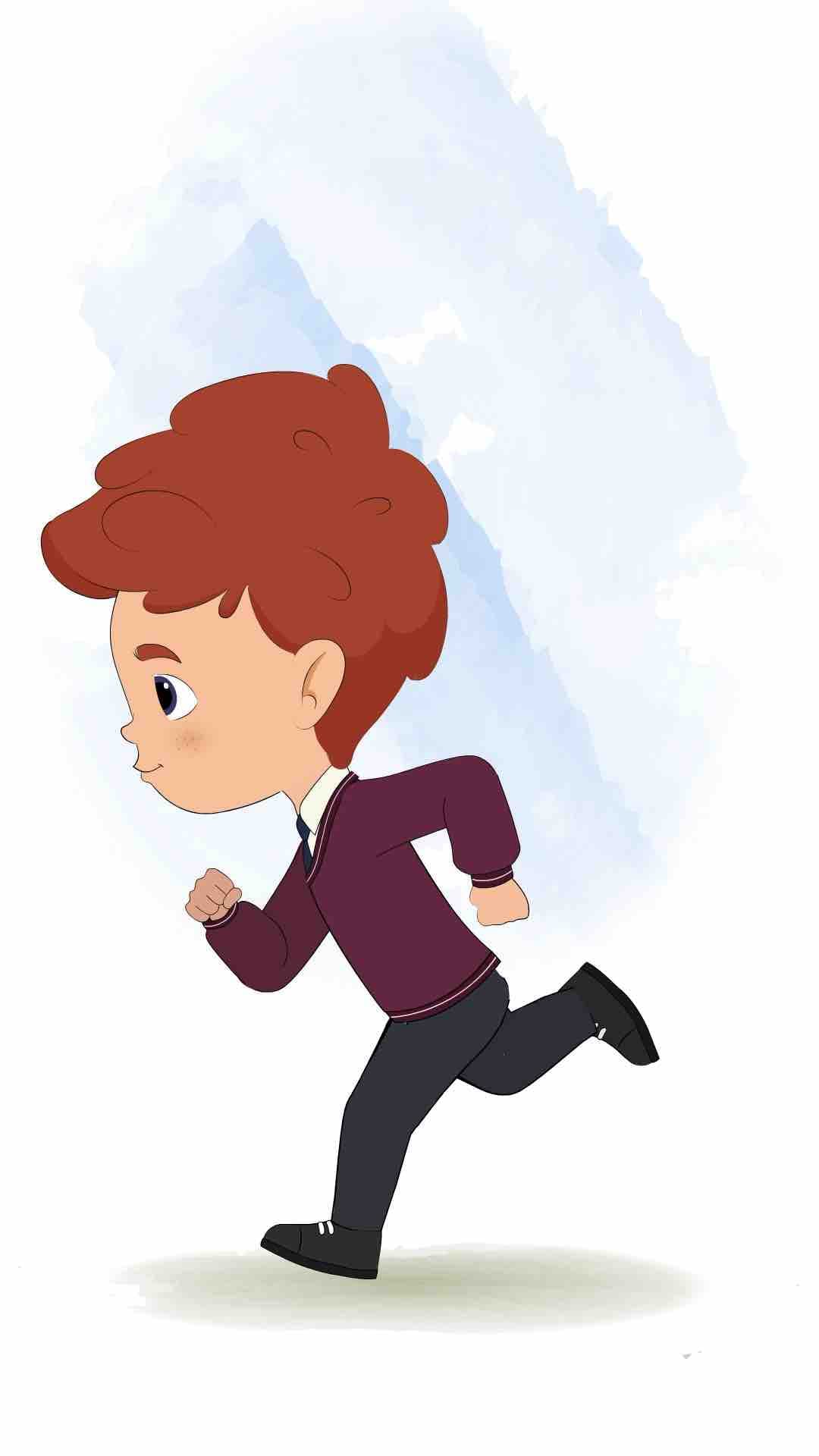 A red hair boy running fast side view animated cartoon character aka sunny