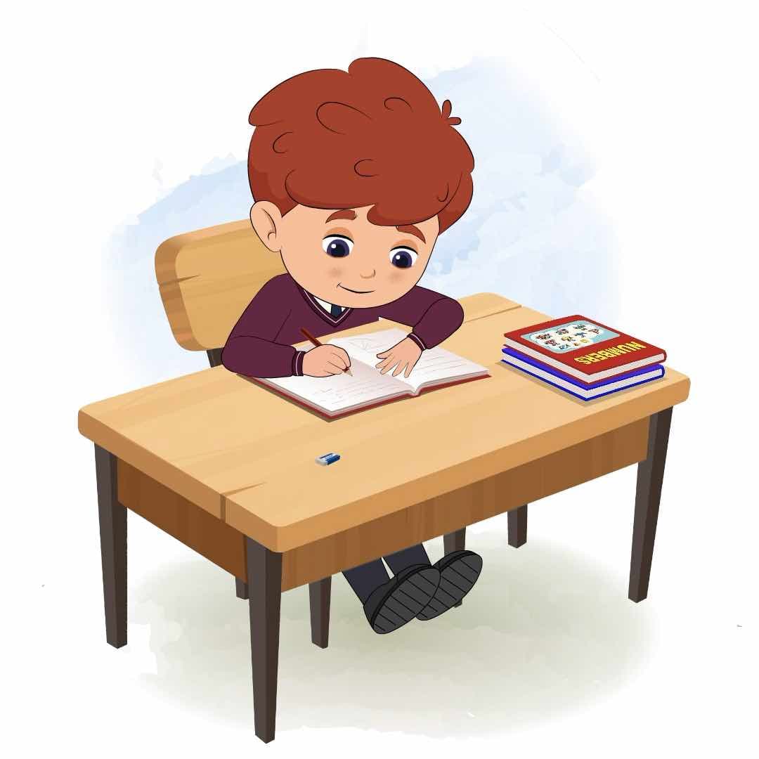 A red hair boy doing homework and sitting on the table animated cartoon character aka sunny