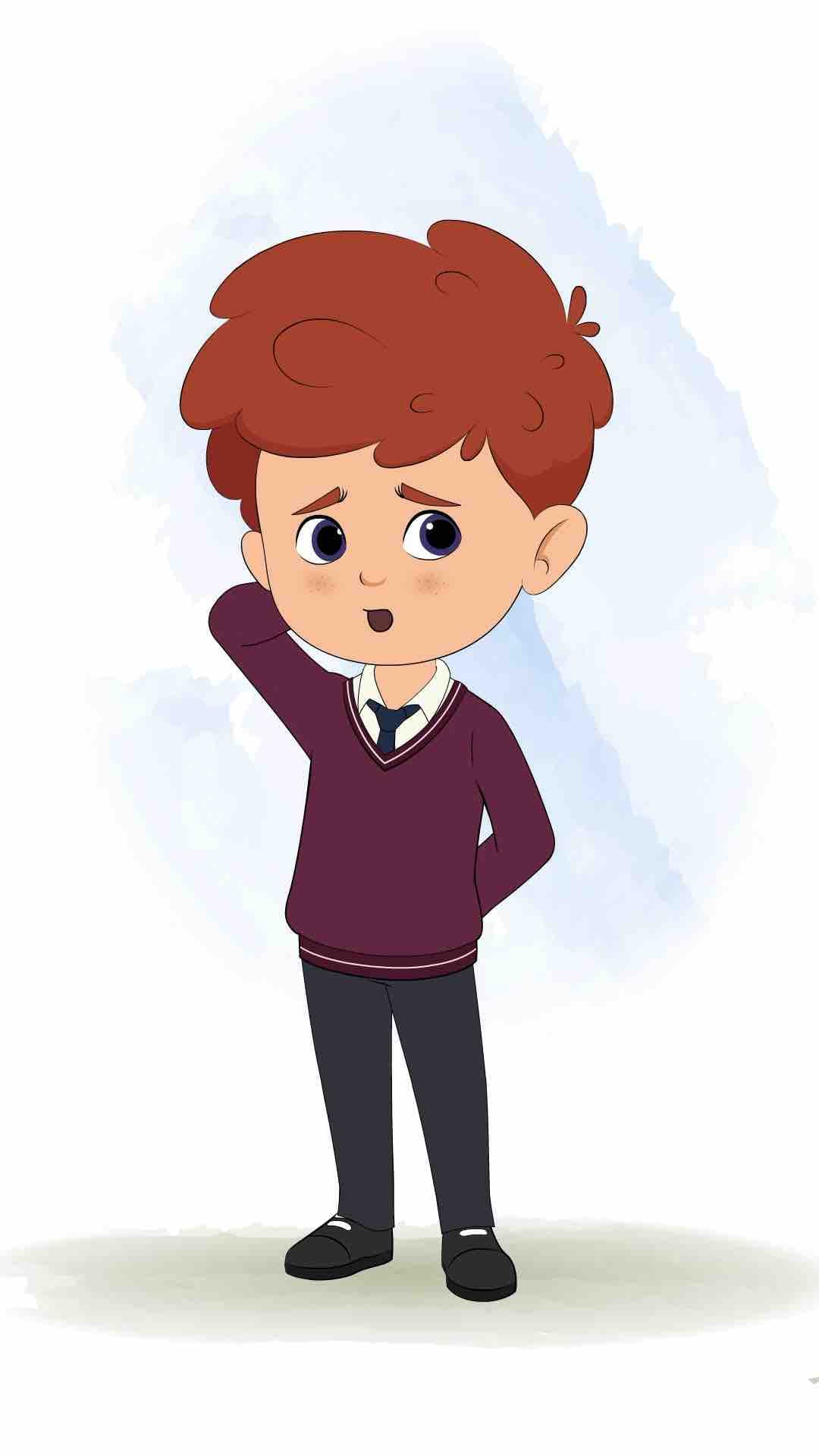 A confused red hair boy animated cartoon character aka sunny 3/4