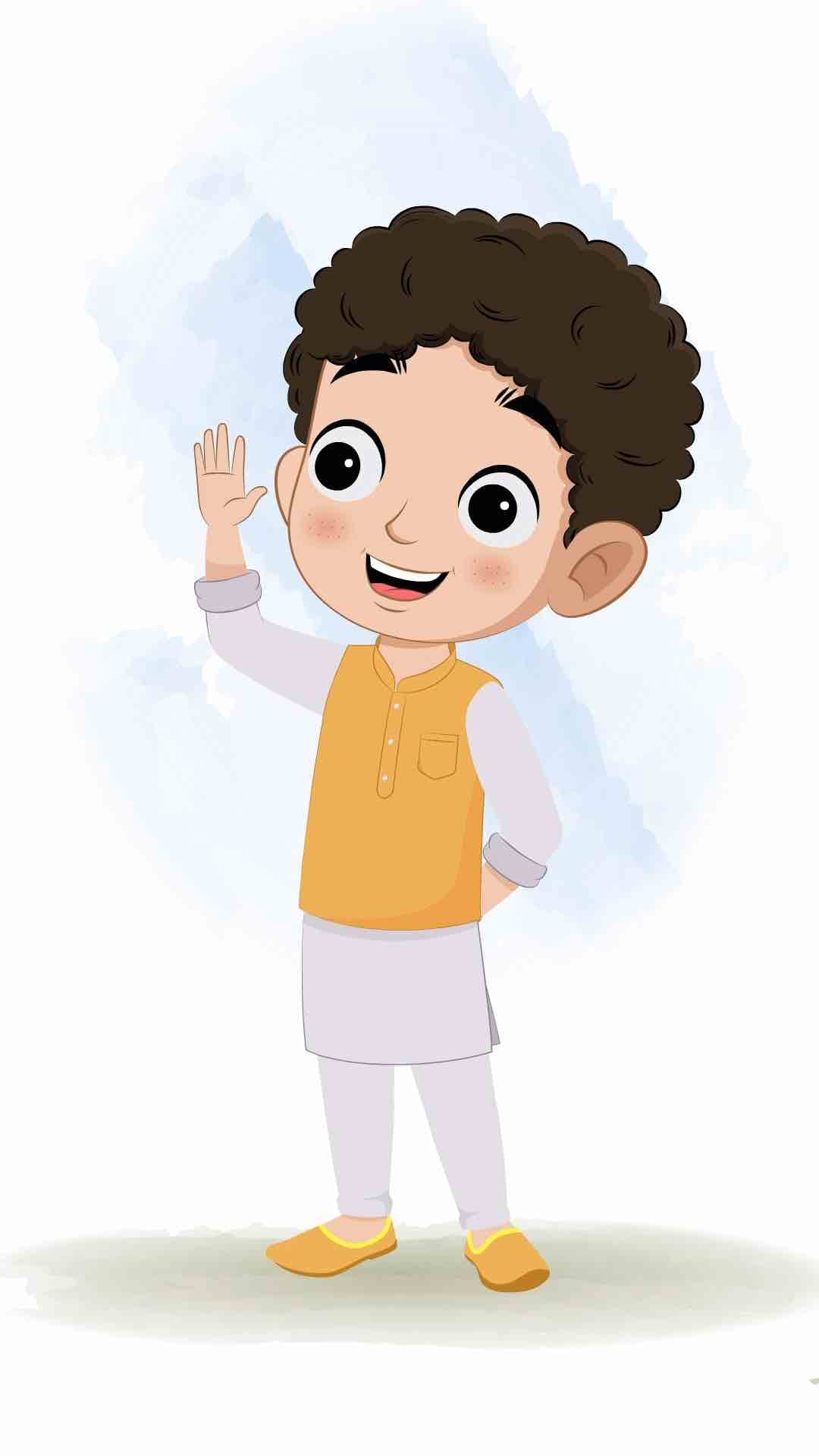 An Indian boy saying hello animated cartoon character aka sachin