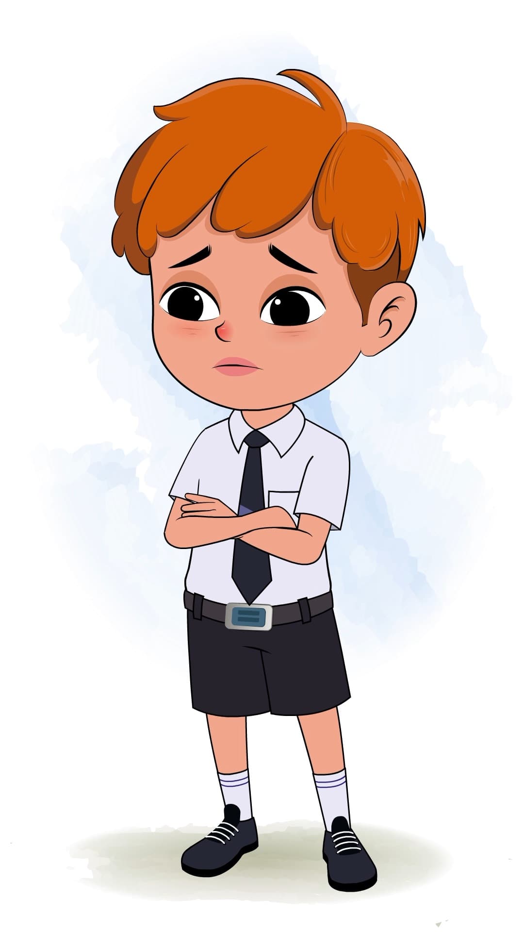A school boy sad animated cartoon character aka leo