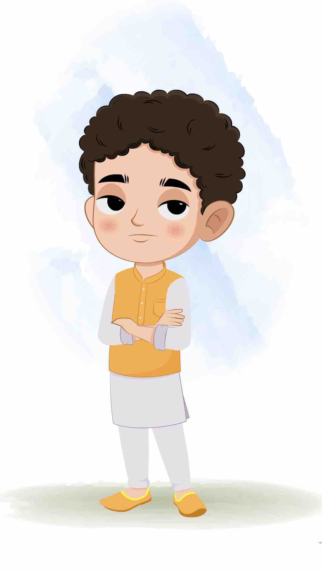 An annoyed Indian boy animated cartoon character aka sachin 3/4