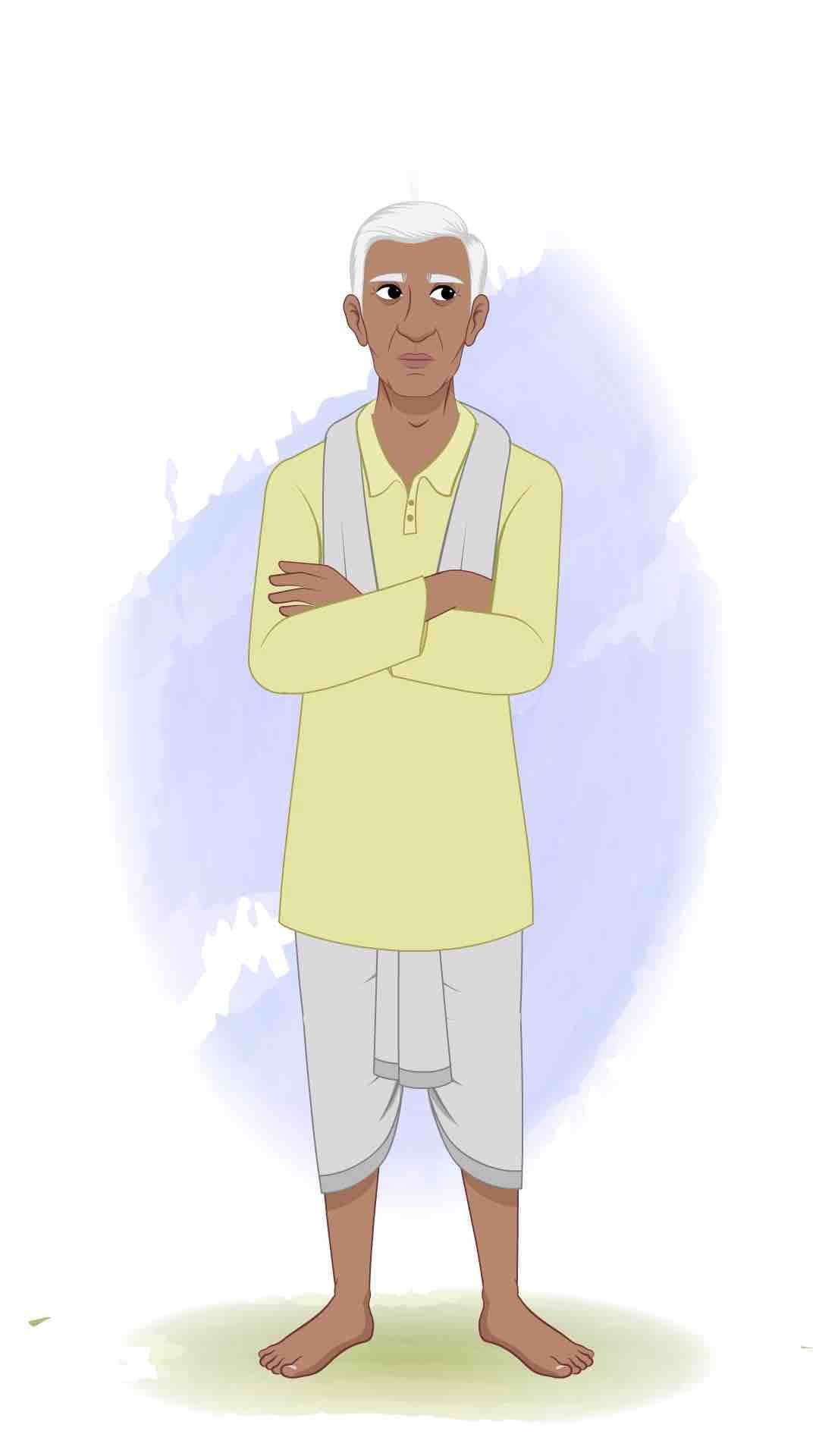 An old Indian Annoyed man animated vector cartoon character AKA Ramakrishna