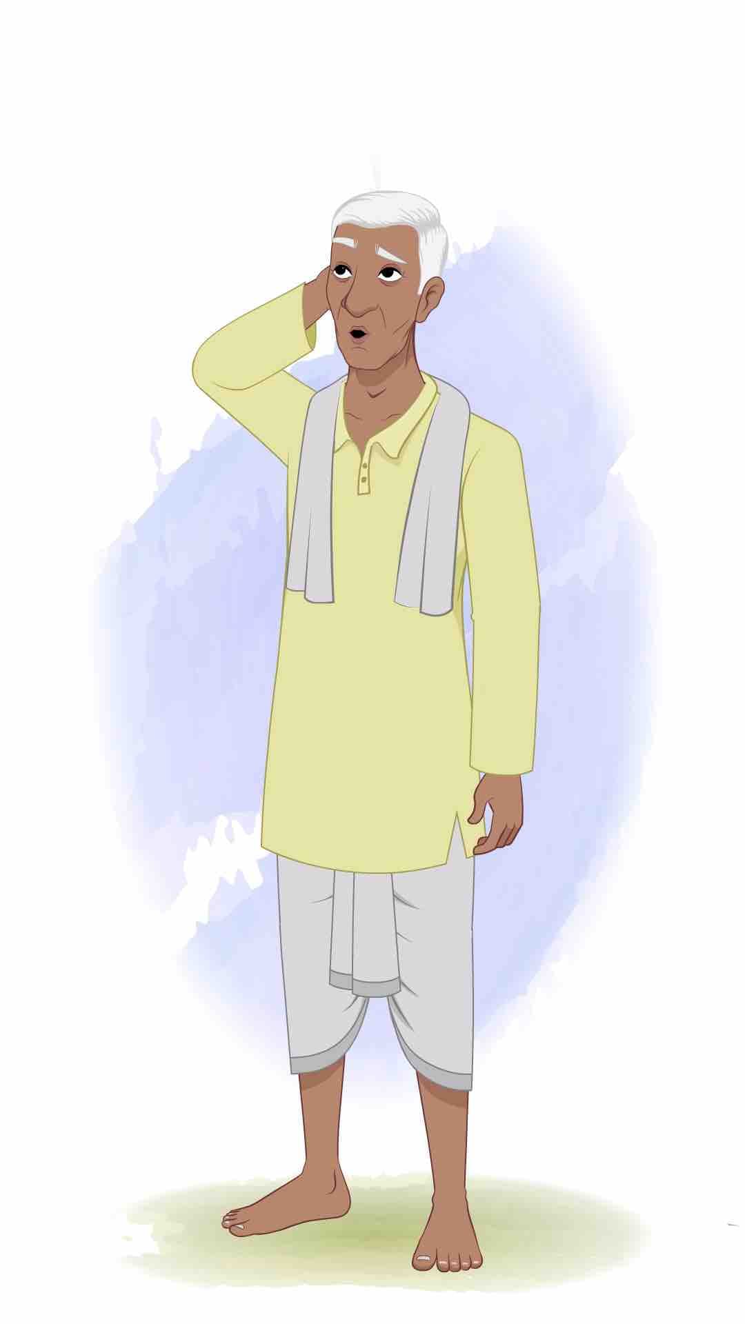 An old Indian confuse man animated vector cartoon character AKA Ramakrishna