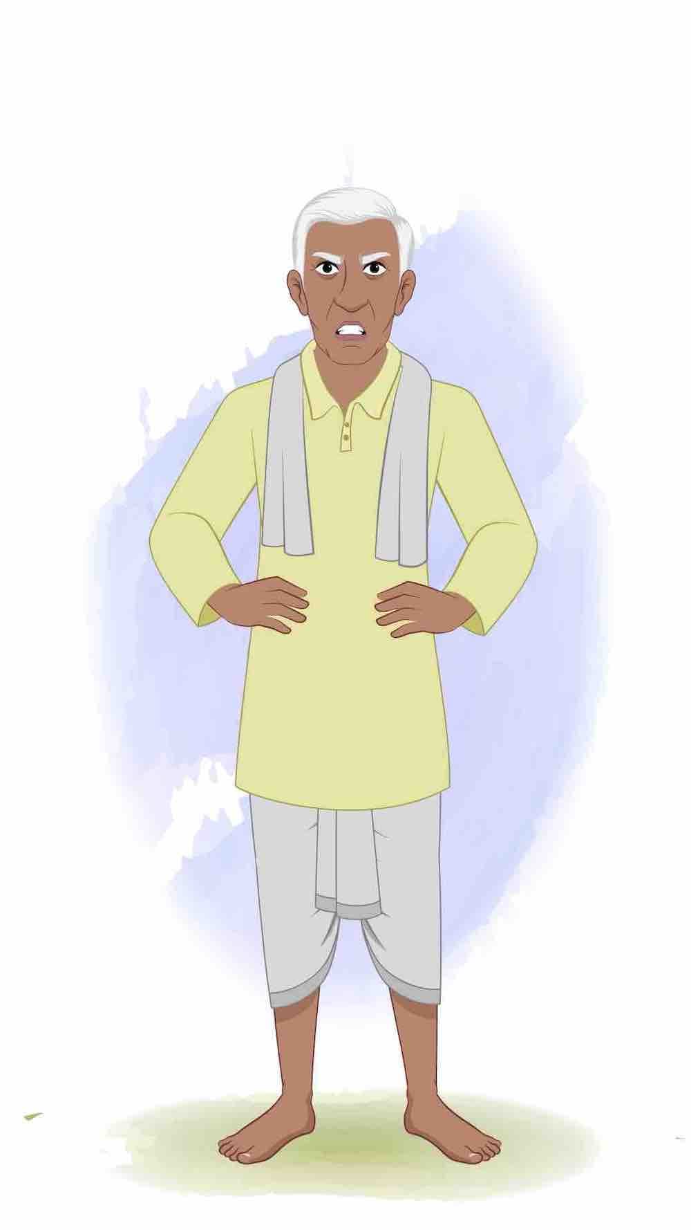 An old Indian angry man animated vector cartoon character AKA Ramakrishna