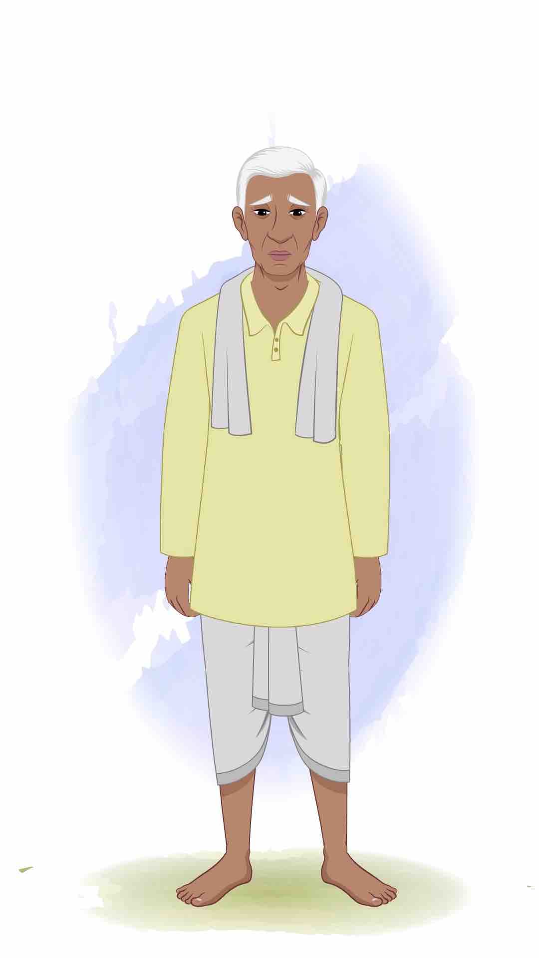 An old Indian sad man animated vector cartoon character AKA Ramakrishna