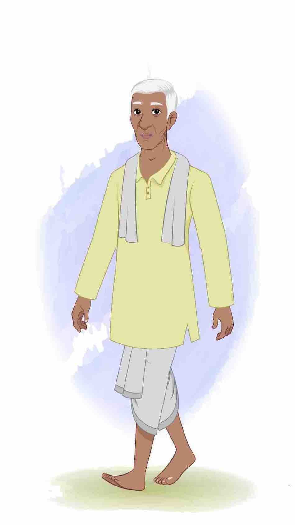 An old age walking Indian man animated vector cartoon character AKA Ramakrishna