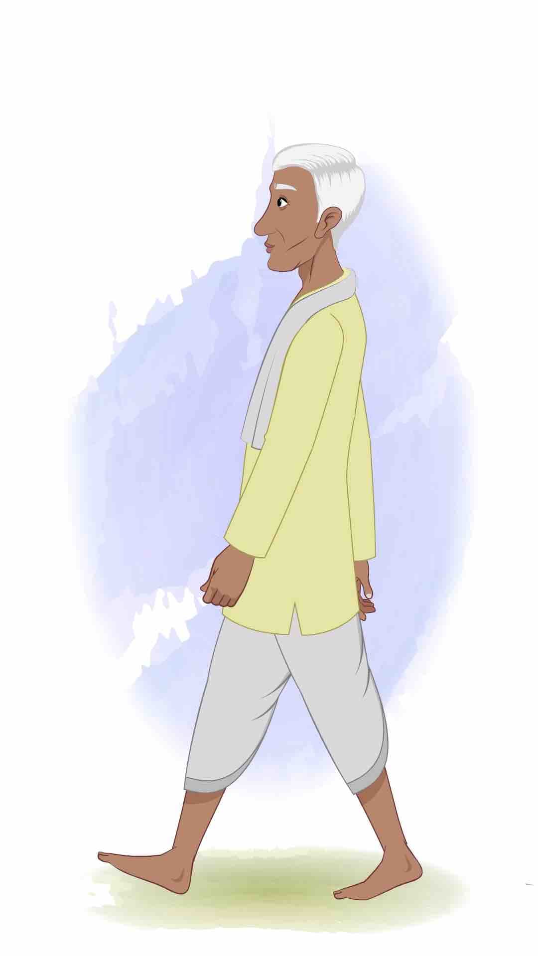 An old Indian walking man animated vector cartoon character AKA Ramakrishna