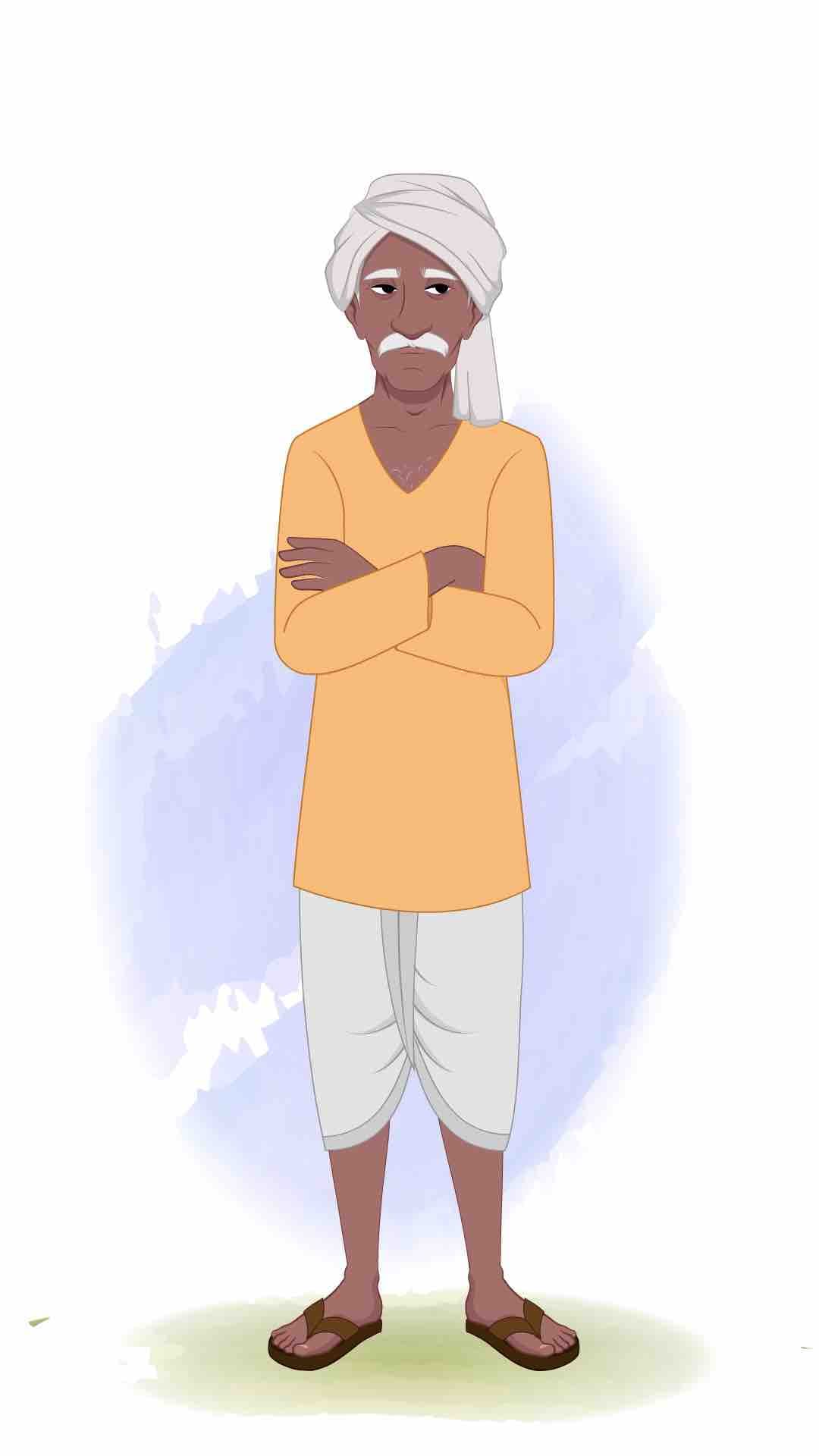 An old Indian annoyed village man animated vector cartoon character AKA Ram Prasad