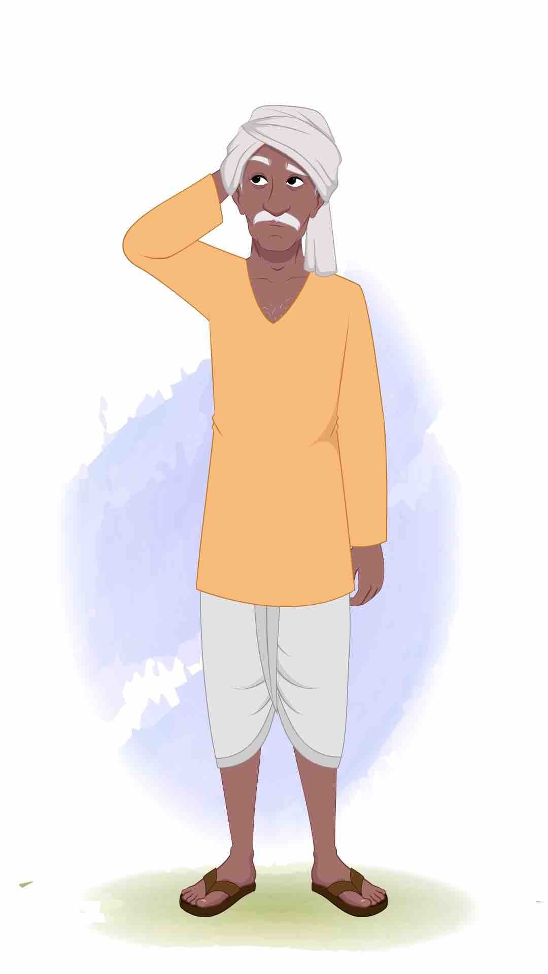 An old Indian confused village man animated vector cartoon character AKA Ram Prasad