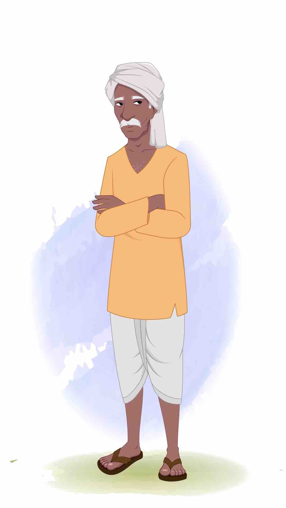 An old aged annoyed Indian village man animated vector cartoon character AKA Ram Prasad