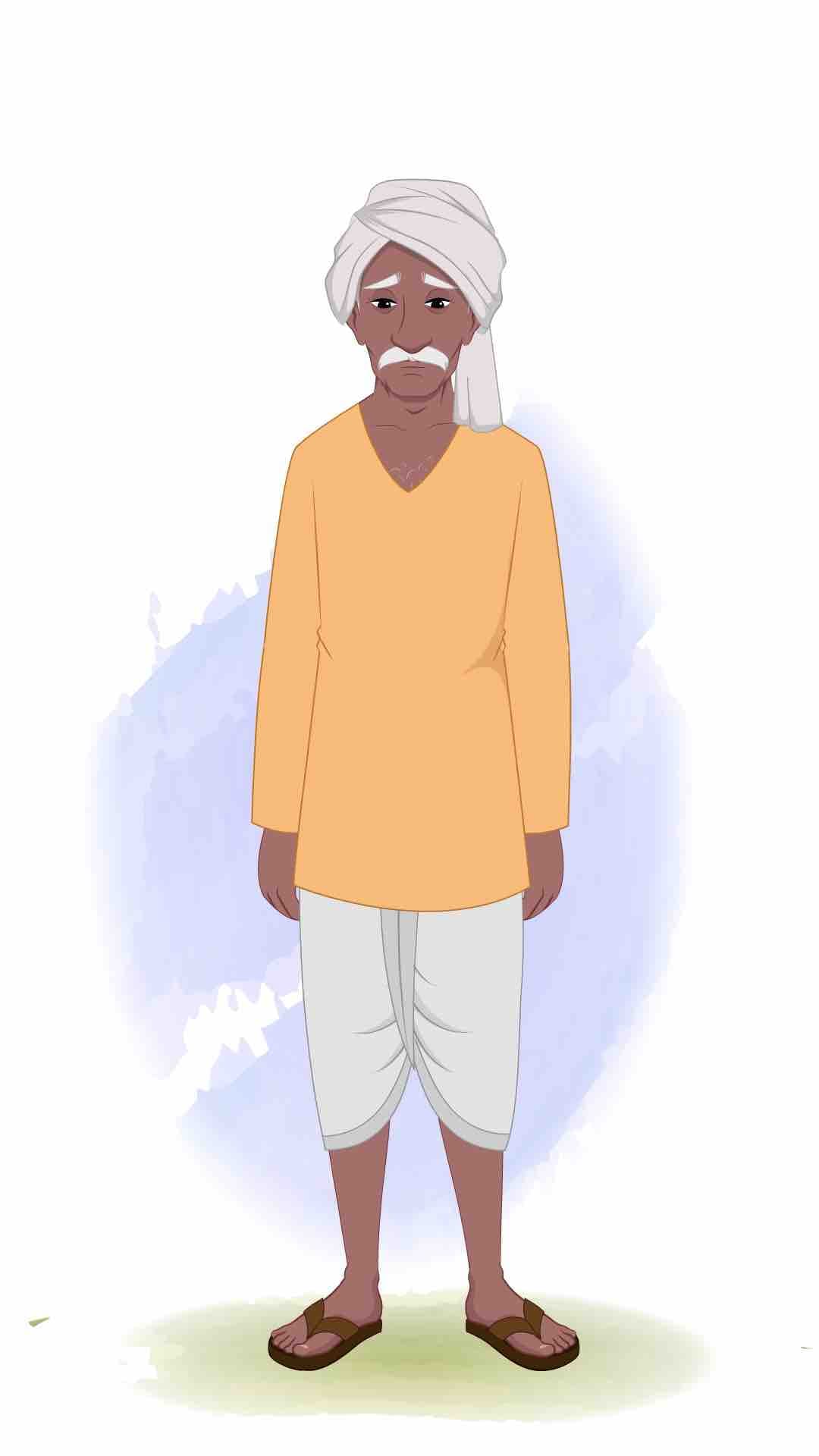A sad old Indian village man animated vector cartoon character AKA Ram Prasad