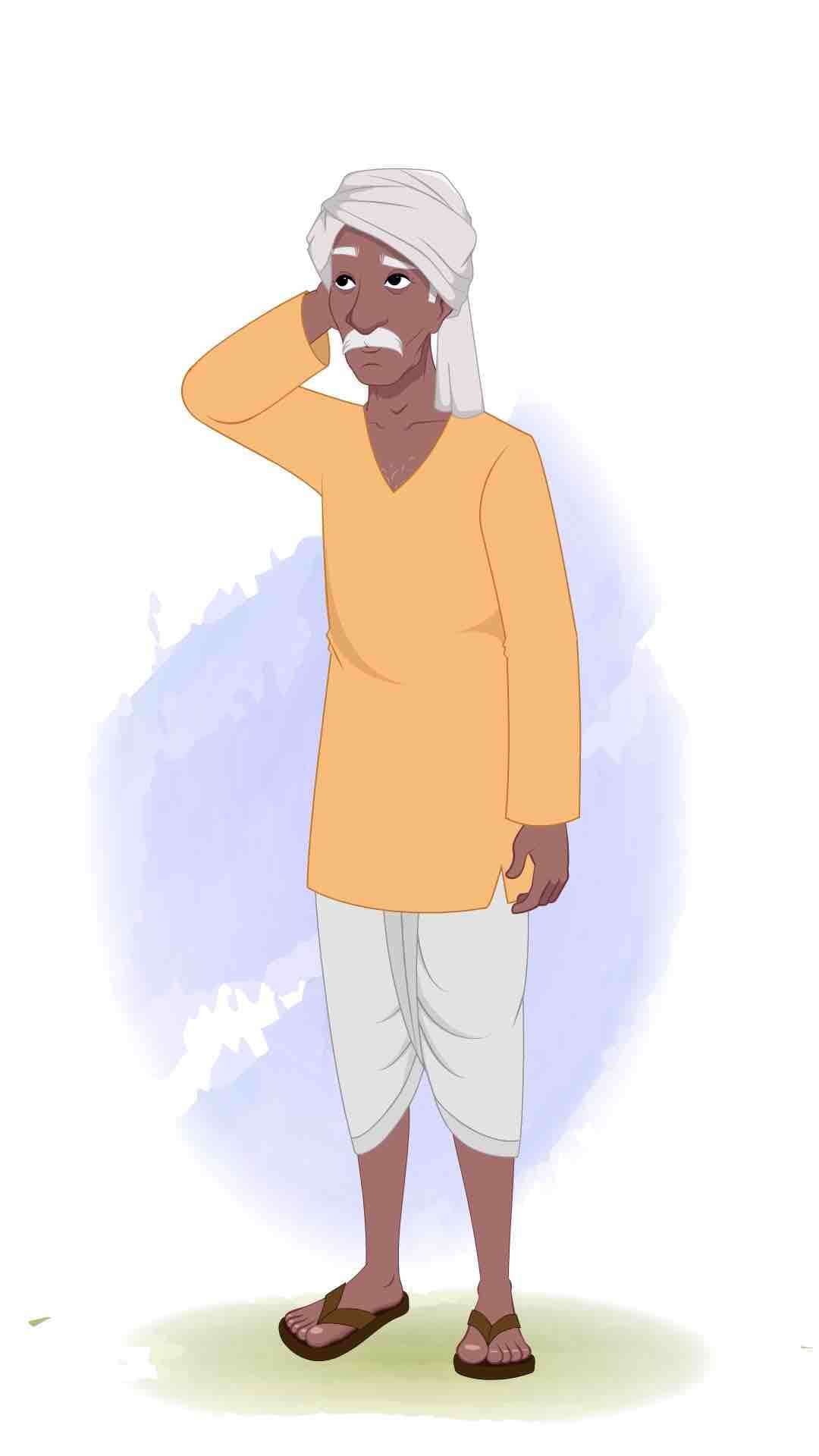 An old Indian aged village man animated vector cartoon character AKA Ram Prasad
