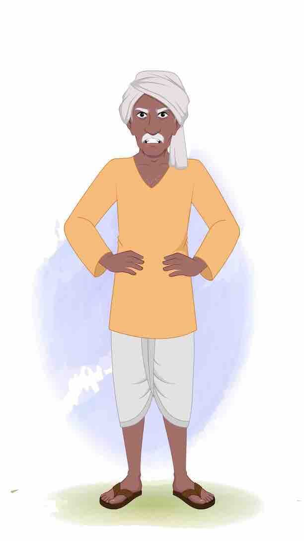 An angry old Indian village man animated vector cartoon character AKA Ram Prasad