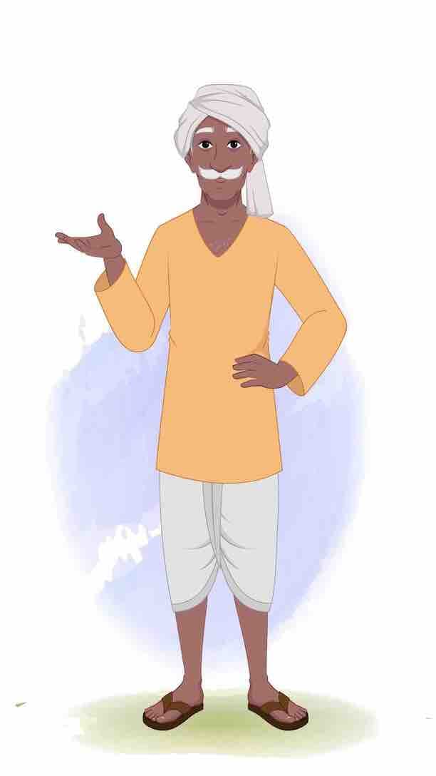A talking old Indian village man animated vector cartoon character AKA Ram Prasad