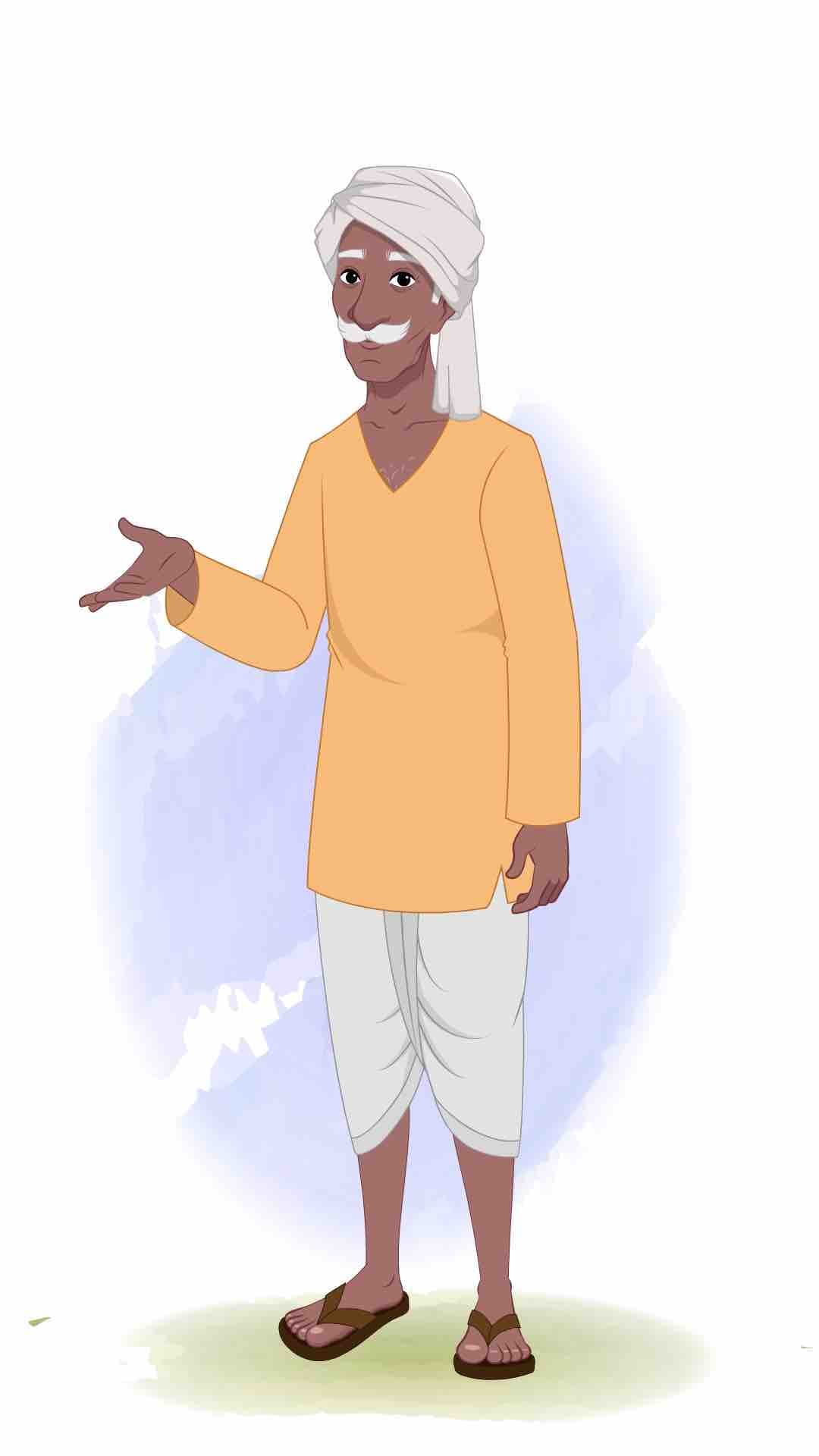 An old aged Indian village man animated vector cartoon character AKA Ram Prasad