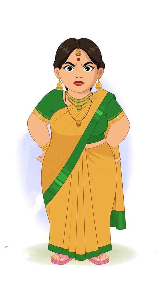 A fat Indian angry woman animated vector cartoon character AKA Anuradha