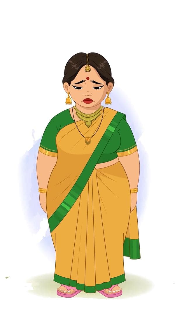 A fat Indian sad woman animated vector cartoon character AKA Anuradha