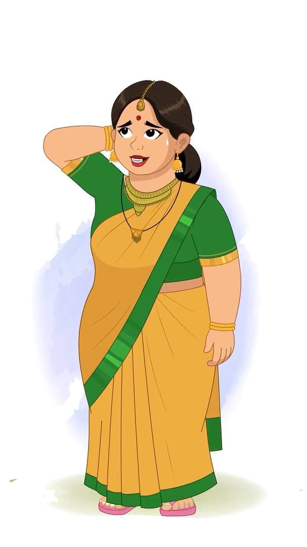 A fat Indian nervous woman animated vector cartoon character AKA Anuradha