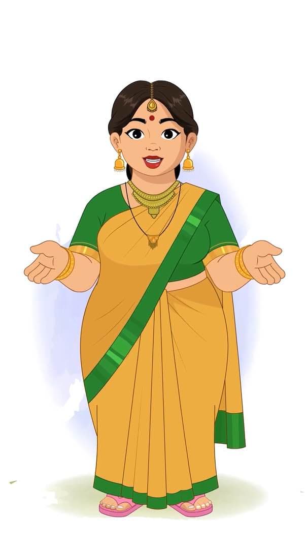 A fat Indian woman talking animated vector cartoon character AKA Anuradha