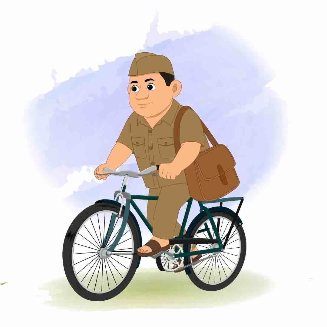 A postman riding bicycle animated vector cartoon character AKA Ramesh