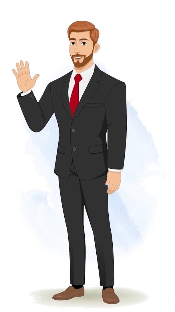 A handsome businessman saying hi animated vector cartoon character AKA Edward