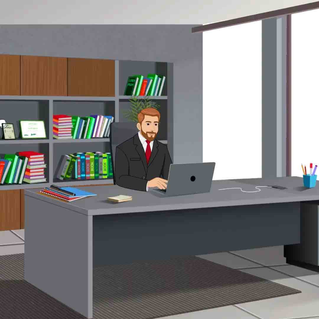 A handsome businessman working on laptop animated vector cartoon character AKA Edward